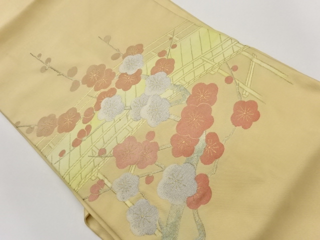 橋に紅白梅模様織出し名古屋帯